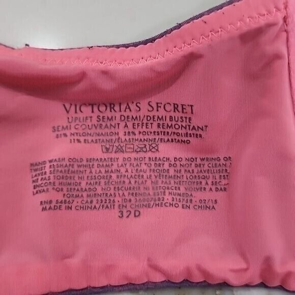 Victoria's Secret Bra Uplift Semi Demi/Demi Buste Purple Pink Women's 32D - Picture 4 of 6